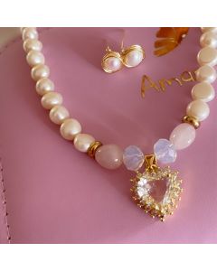 CONJUNTO AMAPOLA PERLAS CORAZÓN RELIEVE