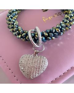 PULSERA03 AMAPOLA CRISTALES DIJE CORAZÓN PLATEADA